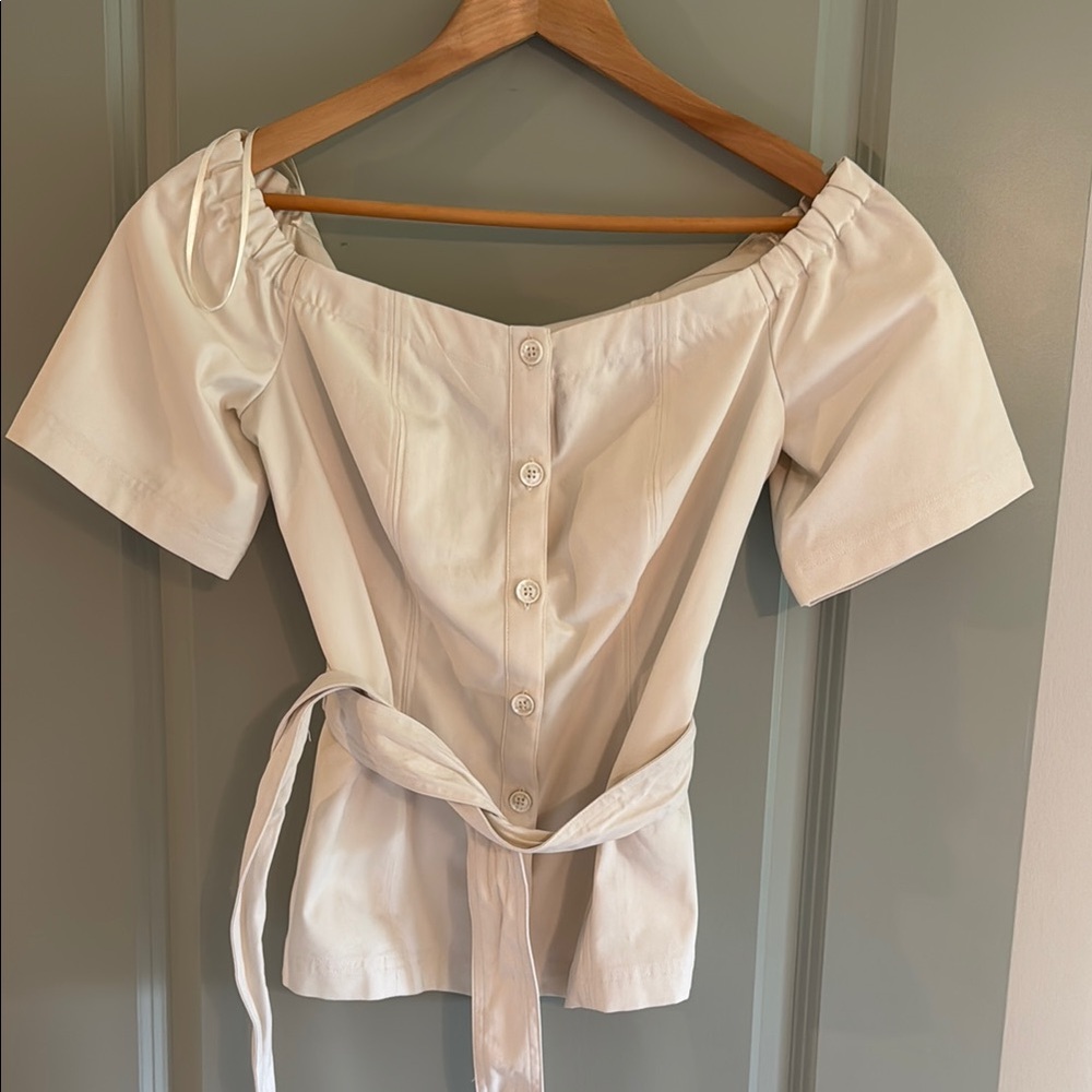 Banana Republic Cream Puff Sleeve Blouse with Fitted Tie Front